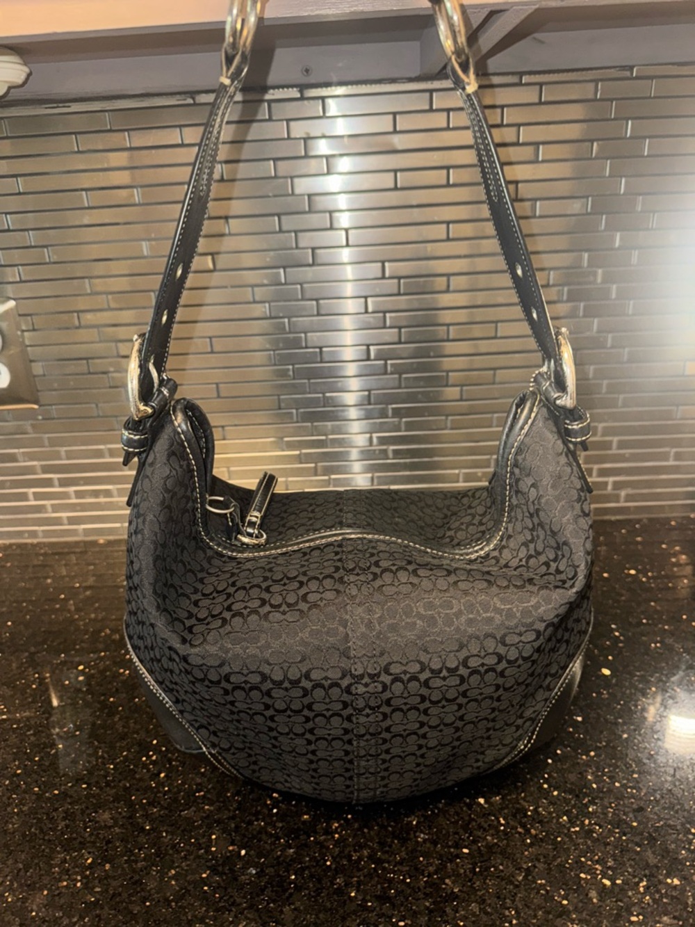 COACH Vintage Soho Signature Mini C Jacquard Hobo Shoulder Bag in Black - Picture 4 of 14